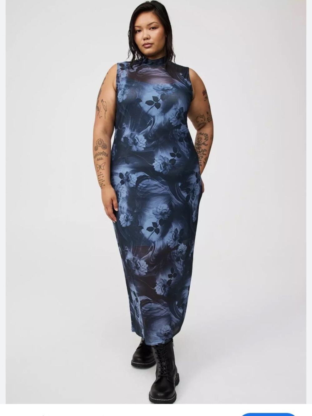 torrid size 2 2x mesh bodycon Navy Floral Mock-Neck Maxi Dress No SLIP